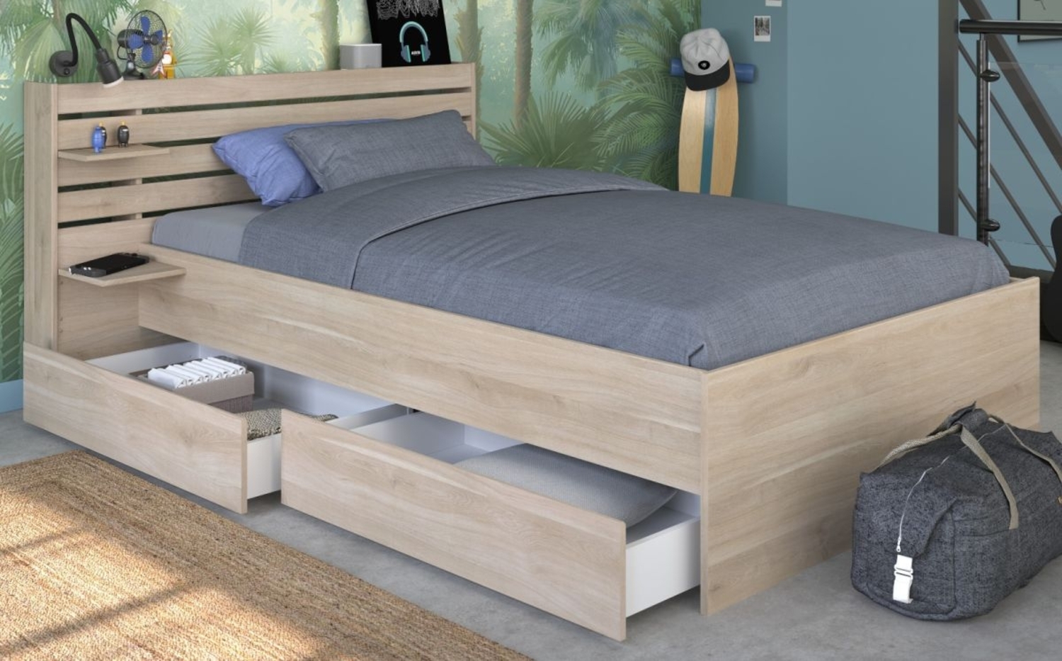 Parisot Stauraumbett Escale in Eiche japanisch Liegefläche 120 x 200 cm Bild 1
