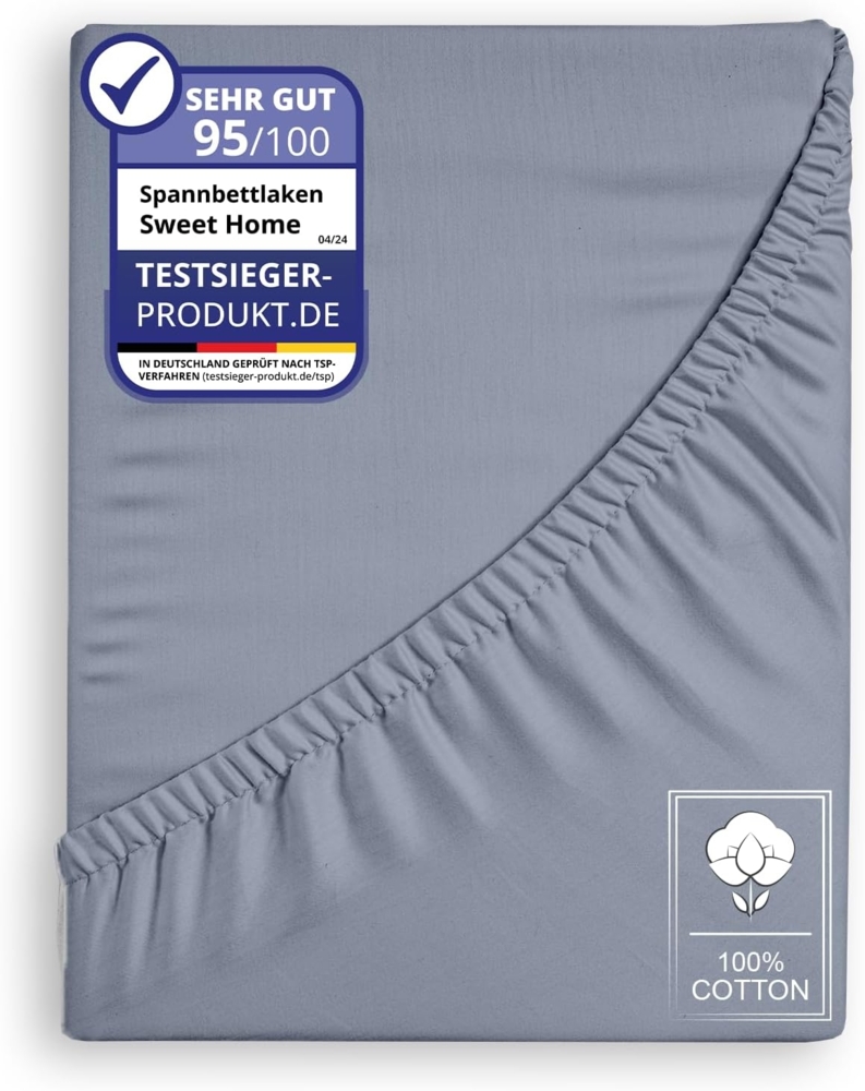 Jersey Spannbettlaken Spannbetttuch 100% Baumwolle Bettlaken Betttuch 135GSM Grau 140x200cm Bild 1