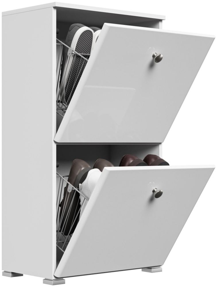 Schuhschrank Comfort 2 Klappen 8 Paar 52x96 cm Weiss-Weiss Hgl : Weissmatt / Weiss hochglanz Bild 1