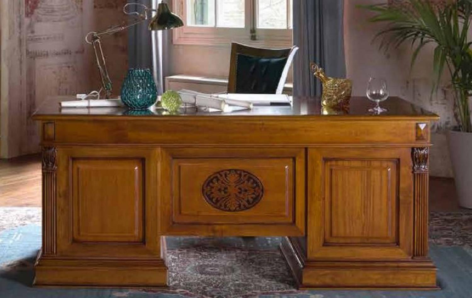 Casa Padrino Luxus Barock Schreibtisch Braun - Massivholz Bürotisch - Italienische Luxus Büro Einrichtung - Luxus Büro Möbel - Luxus Qualität - Made in Italy Bild 1