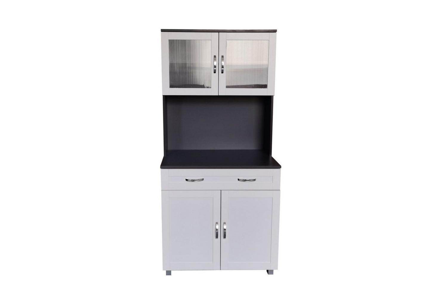 HTI-Living Hochschrank Küchenbuffet mit Glasteil Grau/Weiß Blanca (Stück, 1-St, 1 Schrank) Küchenschrank Hochschrank Bild 1