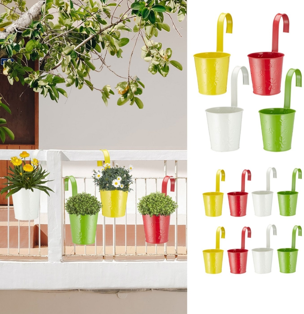 CEPEWA Blumentopf Übertopf Springflower 12er Set zum Hängen Ø 11 cm rot grün gelb weiß Bild 1