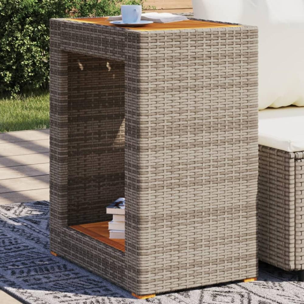 vidaXL Garten-Beistelltisch mit Holzplatte Grau 60x40x75cm Poly Rattan 366304 Bild 1