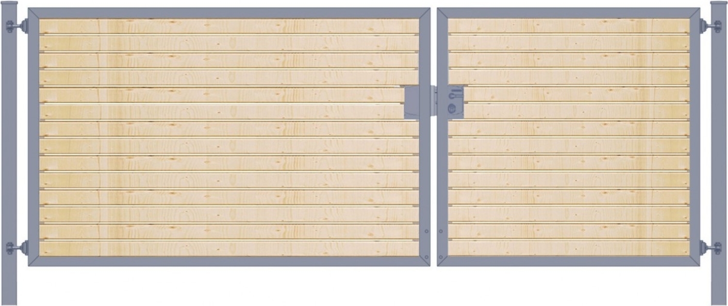 Einfahrtstor Premium (2-flügelig) mit Holzfüllung waagerecht asymmetrisch anthrazit B:300 cm H:100 cm Bild 1