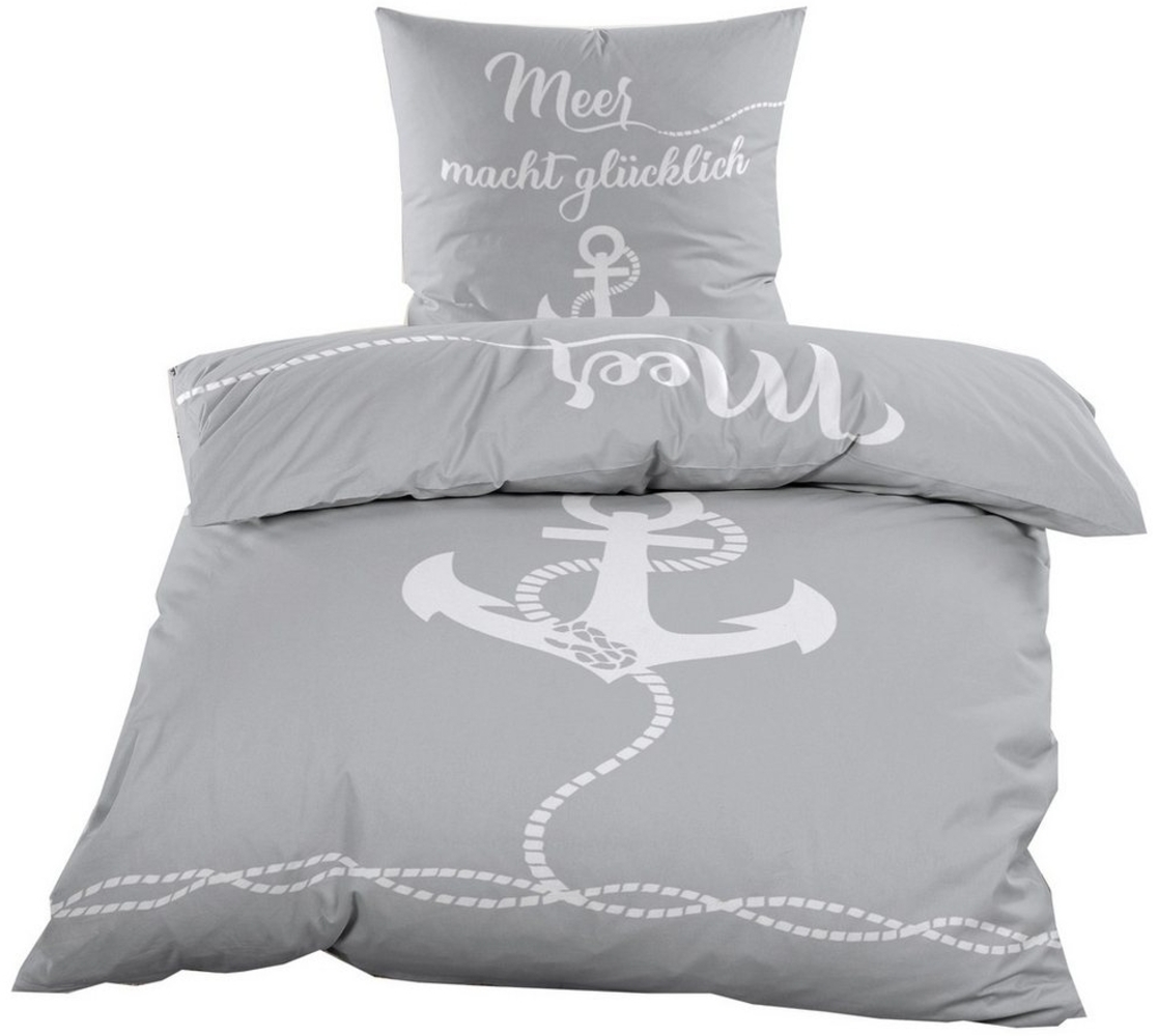 Casa Colori Bettwäsche Renforce Ganzjahres Bettgarnitur 155x220 cm, Renforce, 2 teilig, Grau Weiß Bild 1