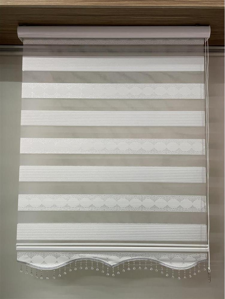 Fenster Rollo Gardine Doppelrollo Aluminiumkassette Zebra Weiß Silber Muster Seitenzug Duorollo 170 cm Bild 1