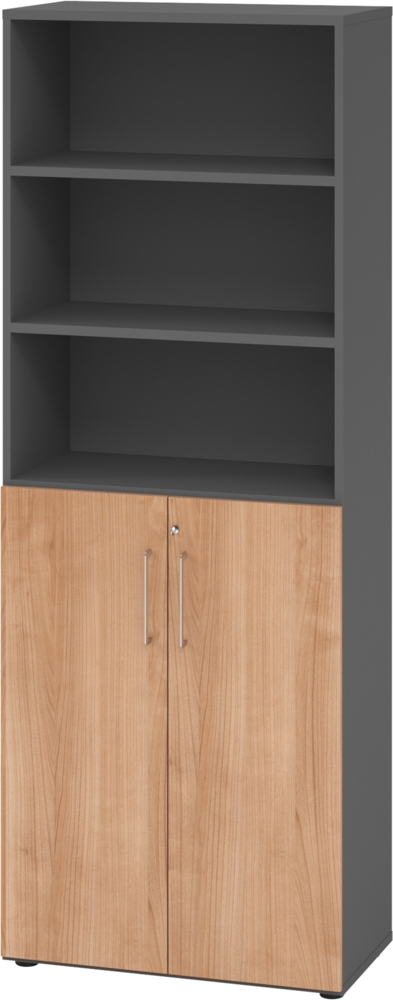 bümö Aktenregal & Schrank abschließbar, Büroschrank Regal Kombination Holz 80cm breit in Ahorn - abschließbarer Schrank für's Büro & Arbeitszimmer, Büro Möbel Ordnerschrank, 968T3-G-N-BS Bild 1