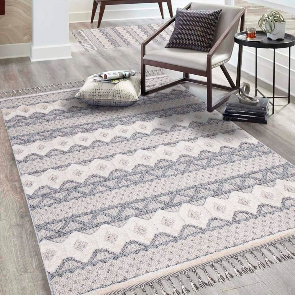Carpet City Hochflor-Teppich Valencia 728, rechteckig, Höhe: 20 mm, Läufer, Boho-Stil, 3D-Effekt, Relief, Hoch-Tief-Struktur, mit Fransen Bild 1