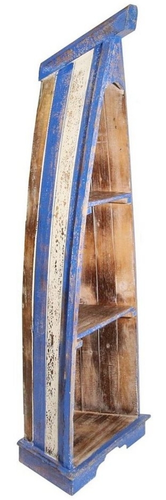 Oriental Galerie Standregal Boot Regal mit Steg Natur Blau Model Marina mittel, Bootsregal, Badregal, Holzregal, Boho, Maritim, Badezimmerregal Bild 1