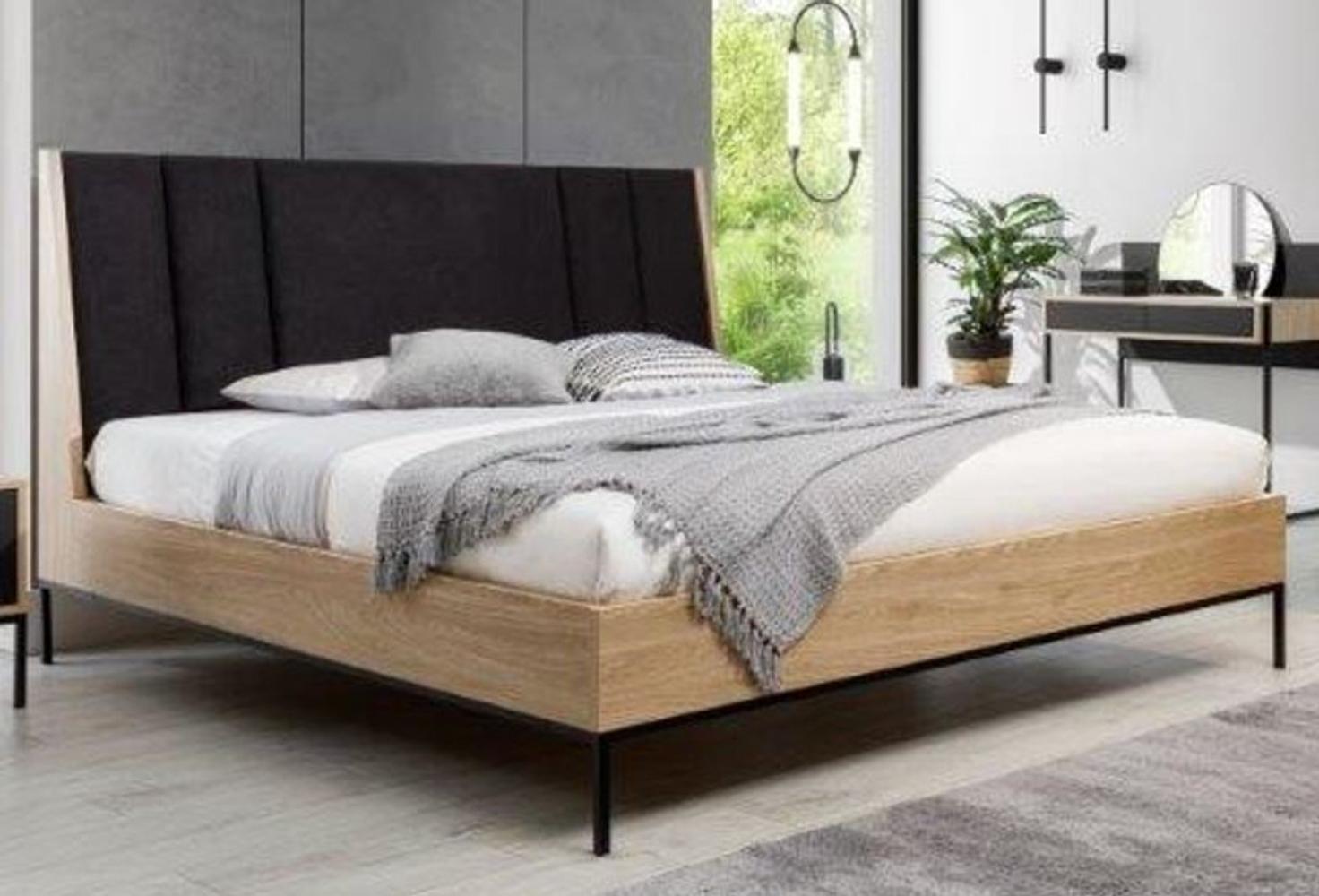 Casa Padrino Luxus Doppelbett Schwarz / Naturfarben - Edles Massivholz Bett mit Kopfteil - Schlafzimmer Möbel - Hotel Möbel - Luxus Möbel - Schlafzimmer Einrichtung - Luxus Einrichtung Bild 1