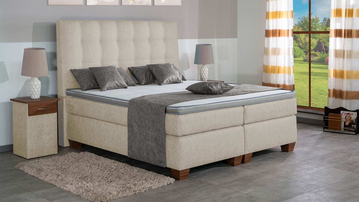 Meisterbetten Boxspringbett Nora 120x220 in MS-Nature, Matratzenbezug Nano, Komfortschaum-Topper Bild 1