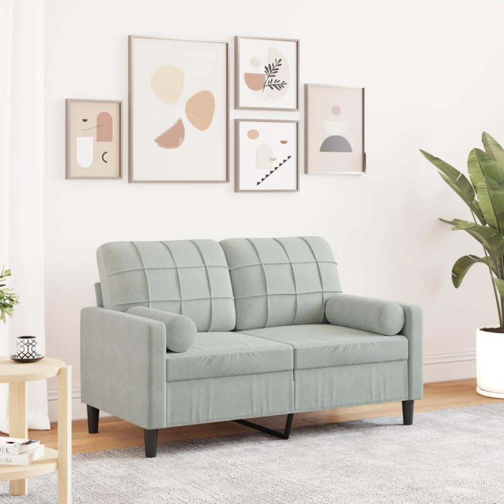 vidaXL 2-Sitzer-Sofa mit Zierkissen Hellgrau 120 cm Samt 3278209 Bild 1