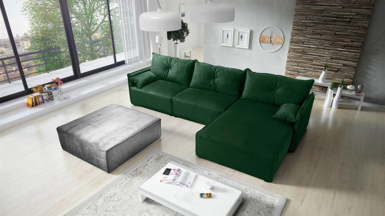 Ecksofa mit Schlaffunktion HUNTER in Stoff Royal Grün Ottomane Rechts Bild 1