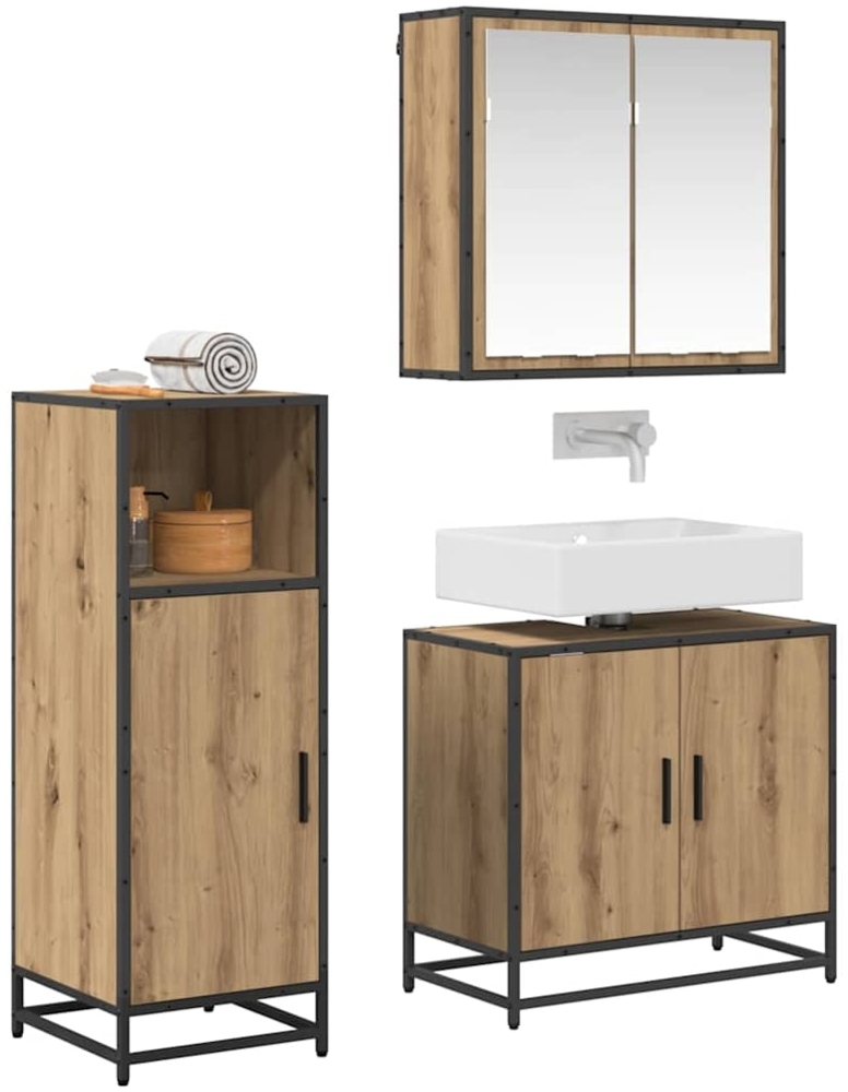 vidaXL Badezimmermöbel-Set mit Regal 3 pcs Artisan-Eiche Holzwerkstoff 3402367 Bild 1