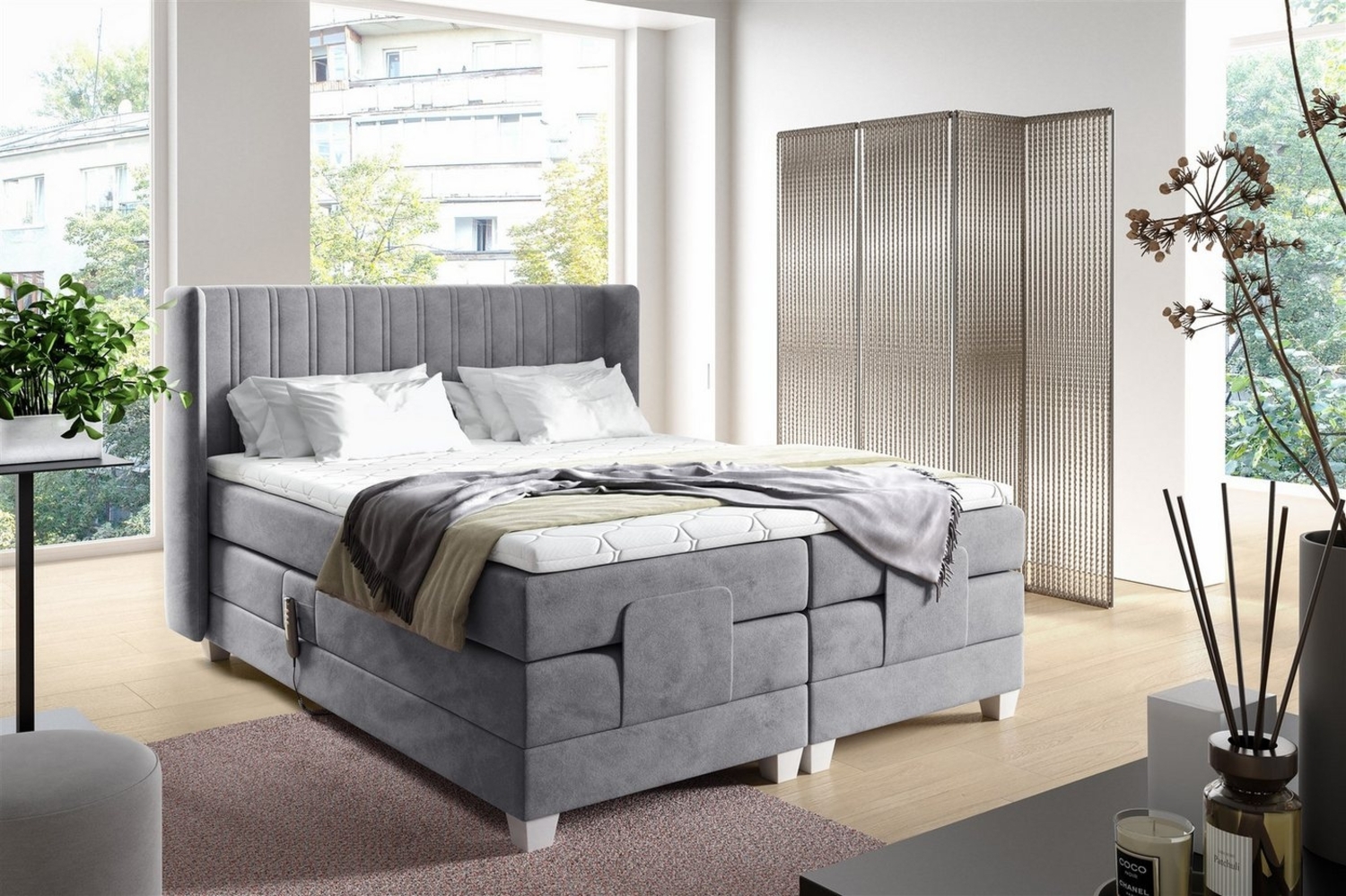 Boxspringbett Elektrisch Bett MAGNUS 180x200cm in Stoff Salvador Silbergrau Bild 1