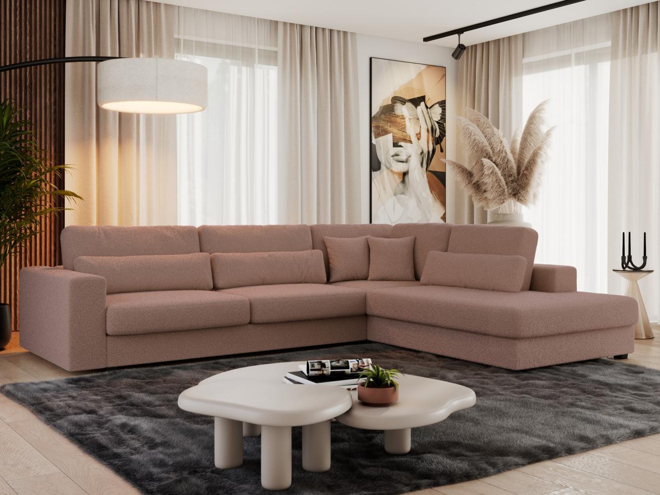 Freistehendes Ecksofa mit lose Kissen, L-form - SAVONA - rechts - Rosa Boucle Bild 1