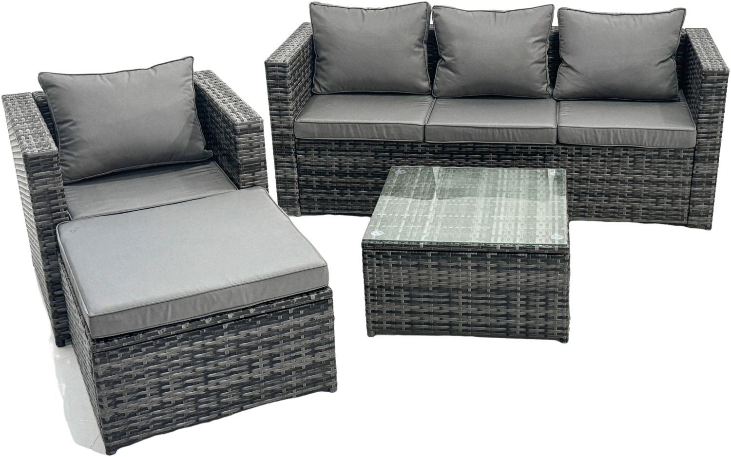 Fimous Gartenlounge Sofa Set 5-sitzer Rattan Gartenmöbel Gartensofa Couchtisch Hocker mit Kissen für Garten; Balkon;Terrasse Dunkelgrau Mischen Bild 1