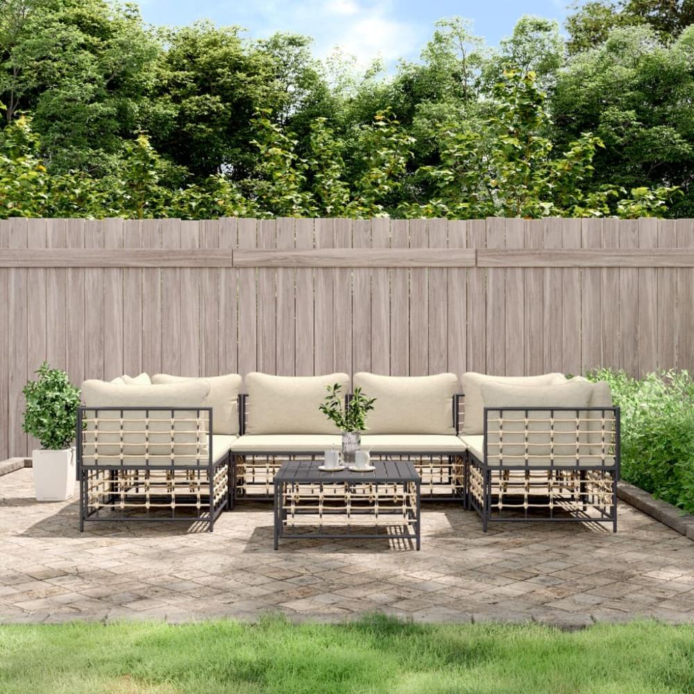 vidaXL 7-tlg. Garten-Lounge-Set mit Kissen Anthrazit Poly Rattan Bild 1