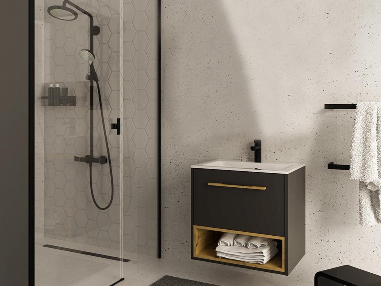 Vente-unique - Waschbeckenunterschrank hängend - B. 60 cm - Anthrazit - YANGRA Bild 1