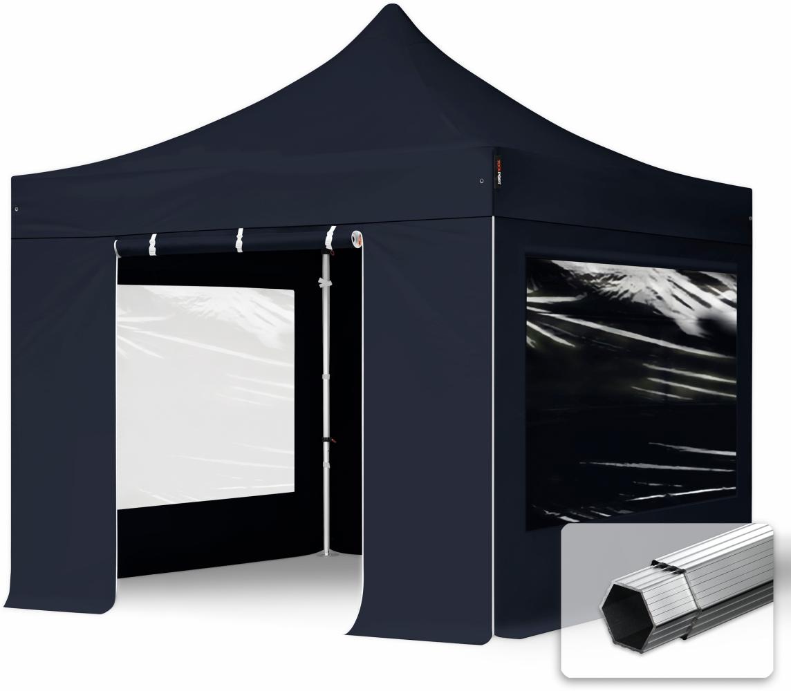 3x3 m Faltpavillon, PROFESSIONAL Alu 40mm, feuersicher, Seitenteile mit Panoramafenstern, schwarz Bild 1