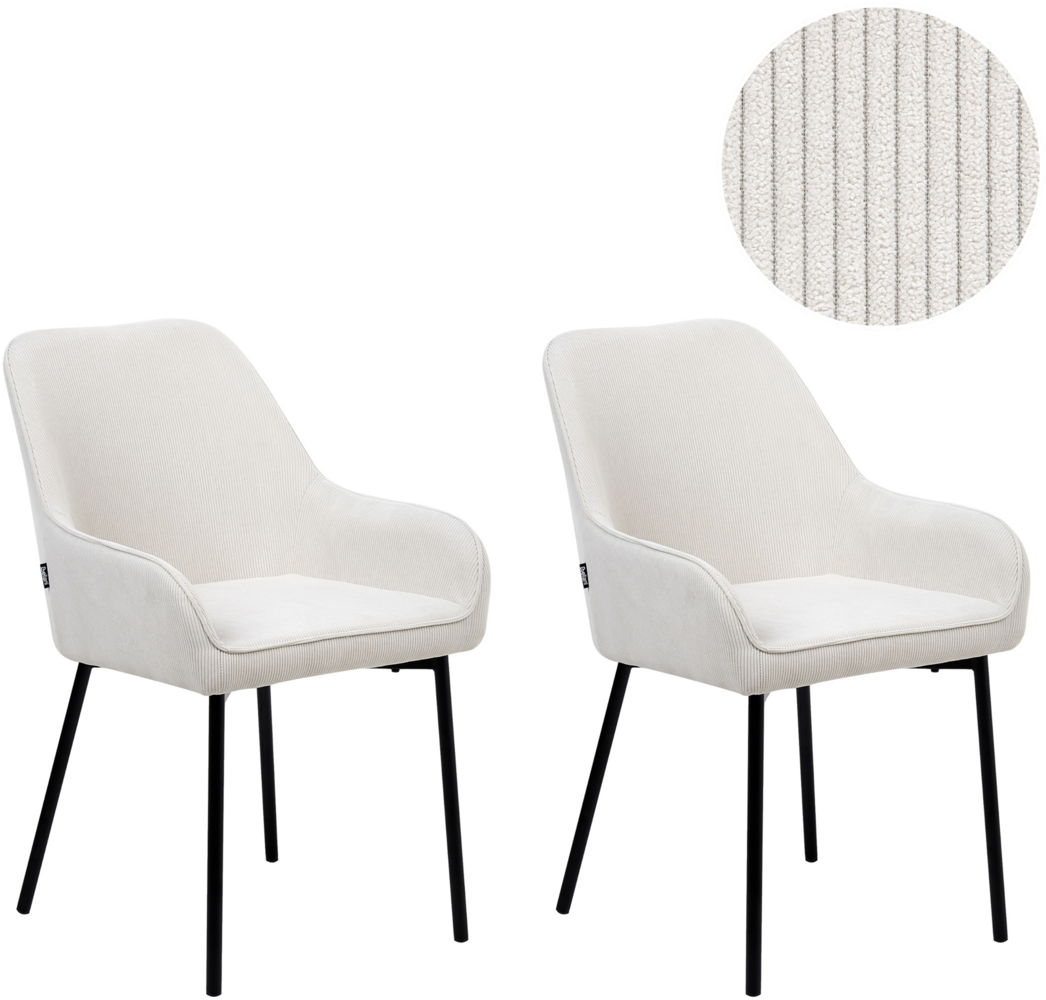 Esszimmerstuhl 2er Set LOVERNA Cord Cremeweiß Bild 1