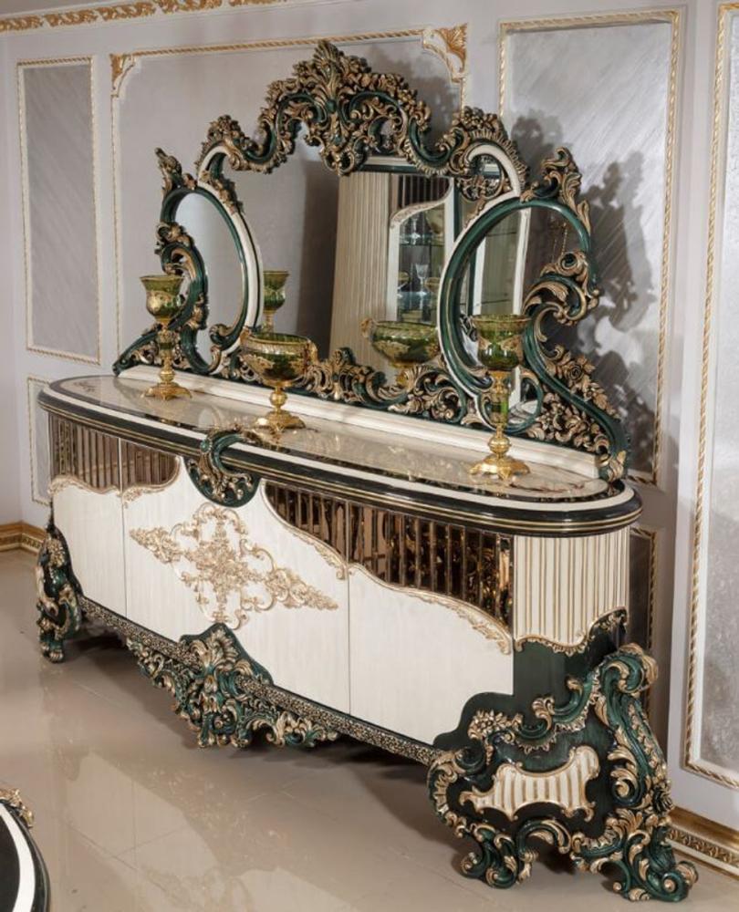 Casa Padrino Luxus Barock Möbel Set Weiß / Grün / Gold - 1 Barock Sideboard mit 4 Türen & 1 Barock Wandspiegel - Barock Möbel - Edel & Prunkvoll Bild 1