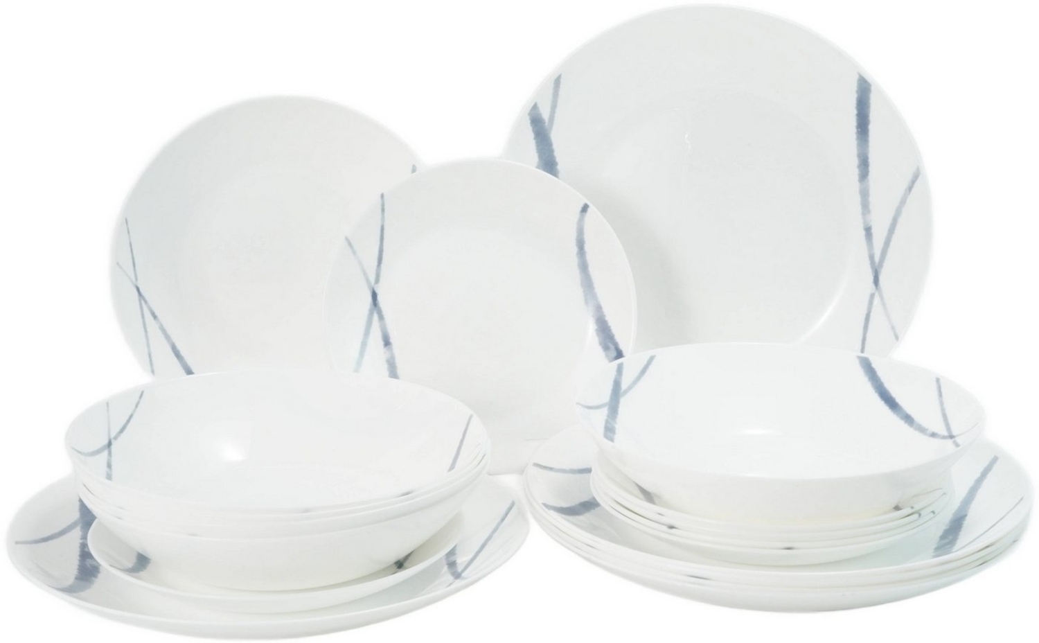 van Well Tafelservice Geschirr-Set Madrid, Tafel-Set 18-teilig (18-tlg), 6 Personen, Glas, Opalglas, mit grauen Streifen, spülmaschinen- und mikrowellengeeignet Bild 1
