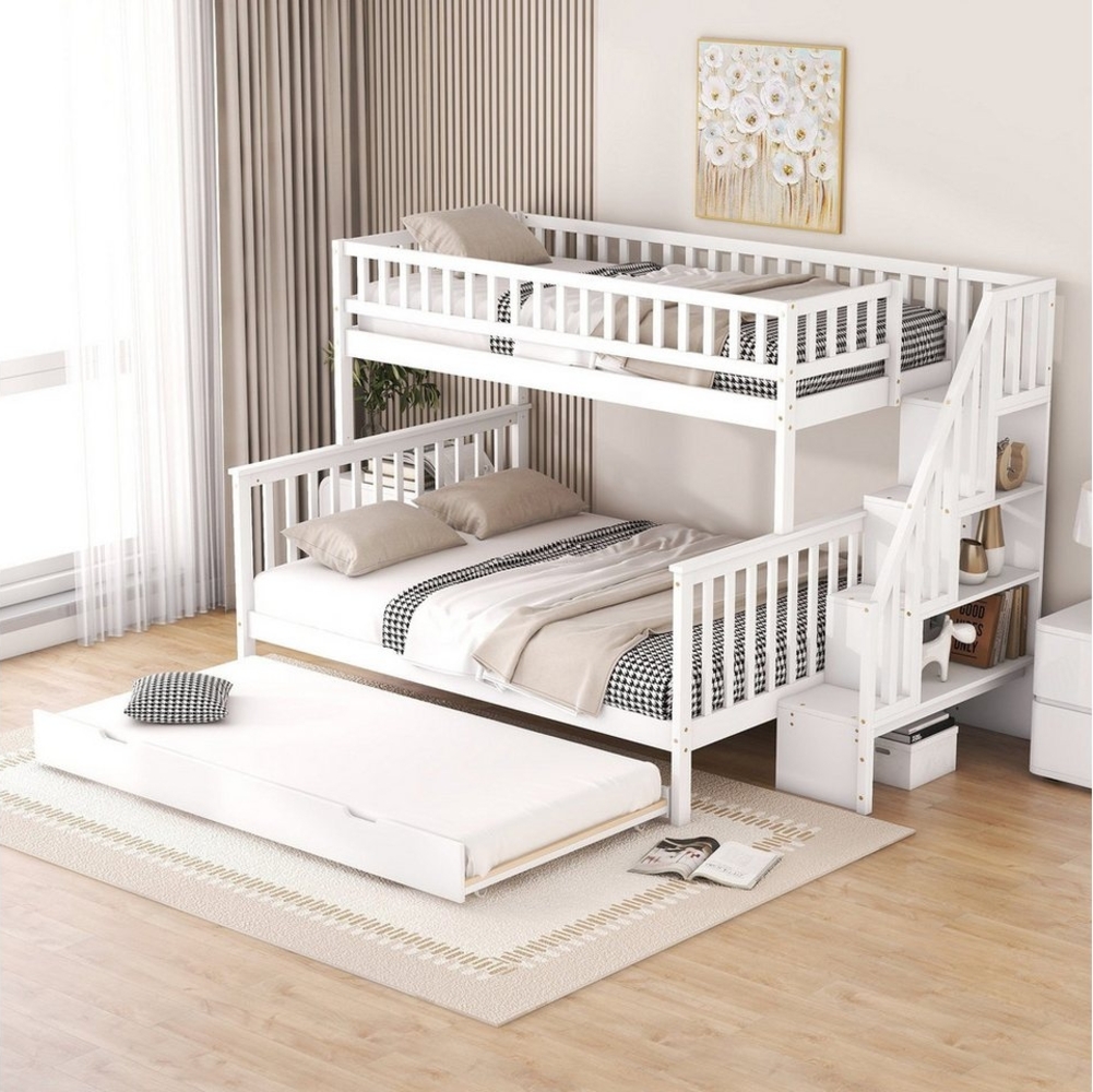 HAUSS SPOLE Kinderbett Etagenbett Hochbett Kinderbett Stockbett mit Lattenrost Bettrahmen (mit Rollbett und Treppe, weiß, 90 x 200 über 140 x 200 Etagenbett), Ohne Matratze Bild 1