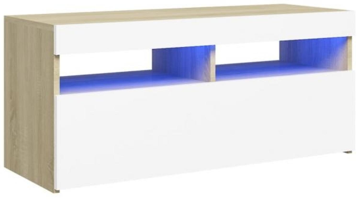 TV-Schrank mit LED-Beleuchtung Weiß Sonoma-Eiche 90 x 35 x 40 cm Bild 1