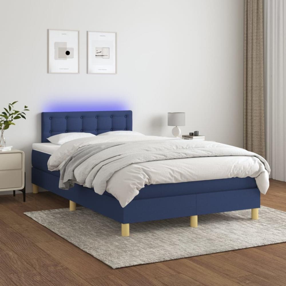 vidaXL Boxspringbett mit Matratze & LED Stoff Blau 120 x 200 cm, Härtegrad: H2 [3134027] Bild 1