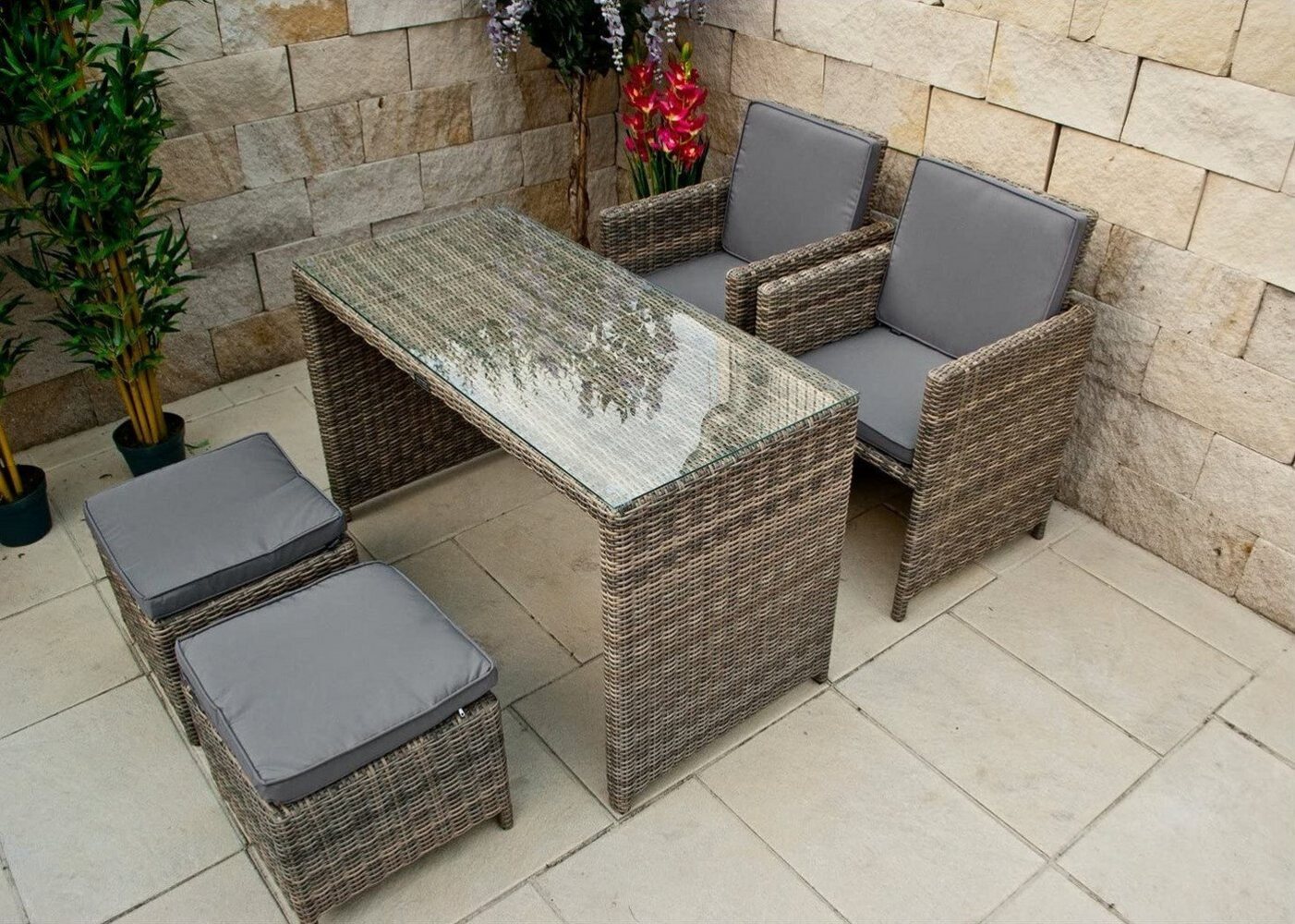 Ragnarök Möbel-Design Garten-Essgruppe HEIMDALL Esstisch Set 2+2, (Set, Polyrattan, Alu), 10 Jahre Garantie auf UV Beständigkeit des Polyrattan, Würfelsystem Bild 1