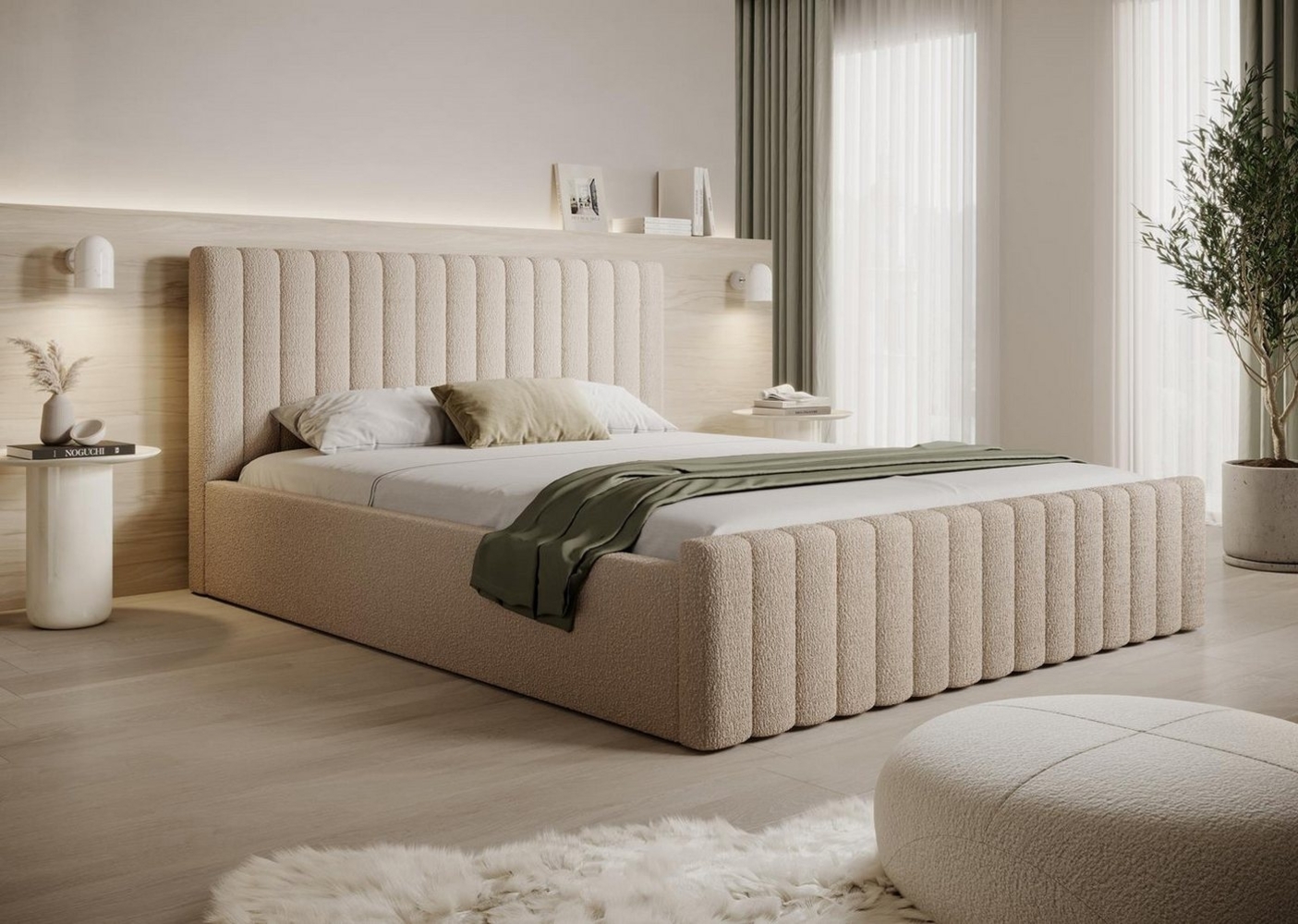 Compleo Polsterbett boucle BUBBLE II, Modern Bett mit Bettkasten, Leistenlattenrost aus Holz Bild 1