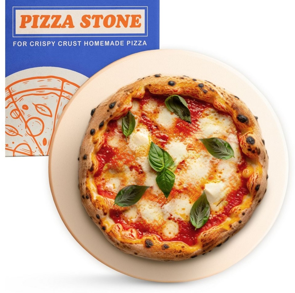 Praknu Pizzastein Pizzastein Rund 30cm, Cordierit, (1-St), Für Knusprigen Boden - bis 900 °C - Wärme Speichernd Bild 1