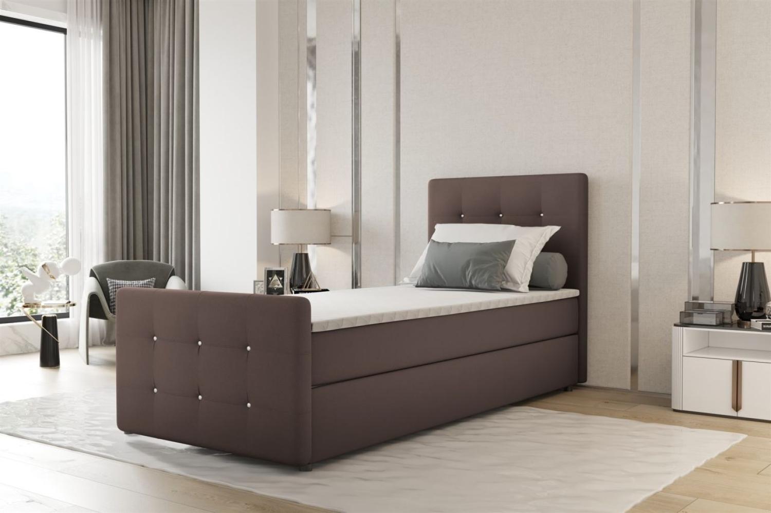 Boxspringbett Bett MARKOS 100x220cm Bettkasten Seite Rechts Braun inkl. Topper Bild 1