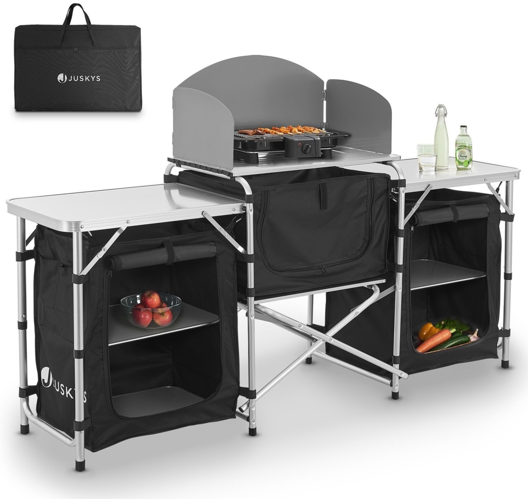 Juskys Campingküche faltbar mit Tragetasche - Outdoor Camping Küche Kochtisch klappbar - faltbare Küchenbox - Schwarz Bild 1