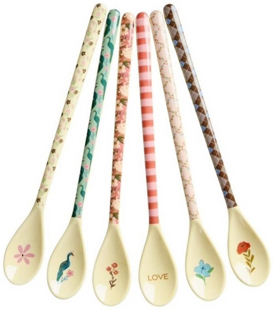 RICE A/S Kaffeelöffel Melamin Latte Löffel Set 6-teilig bunte Motive Bild 1