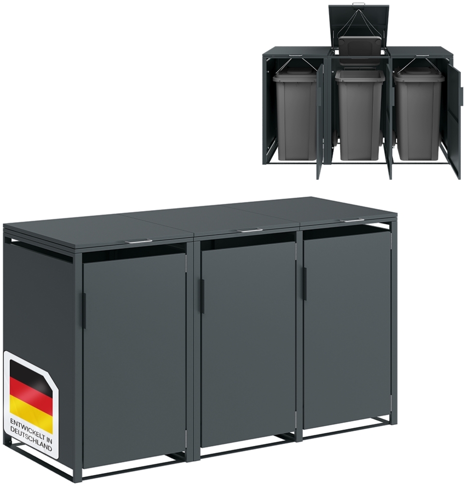 STEELSØN 'Thoria' Mülltonnenbox für 3 Tonnen je 120 Liter, anthrazit, Mülltonnenverkleidung aus Stahl, wetterfest, 102x62x177,5 cm Bild 1