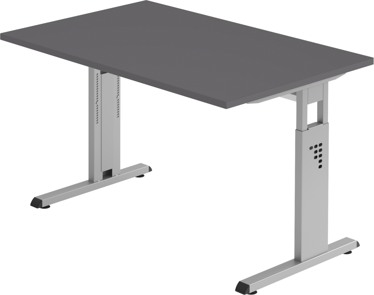 bümö höhenverstellbarer Schreibtisch O-Serie 120x80 cm in Graphit, Gestell in Silber - PC Tisch klein für's Büro manuell höhenverstellbar, Computertisch verstellbar, OS-12-G-S Bild 1