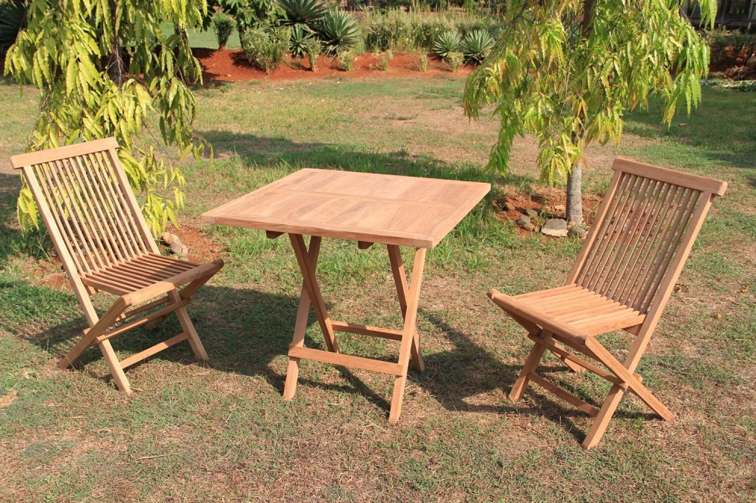 3tlg. Premium Teak Balkon Set klappbar Gartenmöbel Gartenset Teaktisch 80x80 cm Bild 1