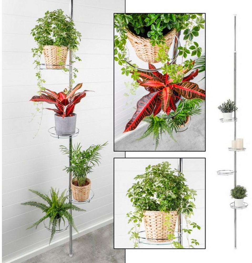 Haushalt International Blumenständer Teleskop Blumenregal mit runden Abstellflächen aus Glas, Einfache und schnelle Montage ohne zu bohren Bild 1