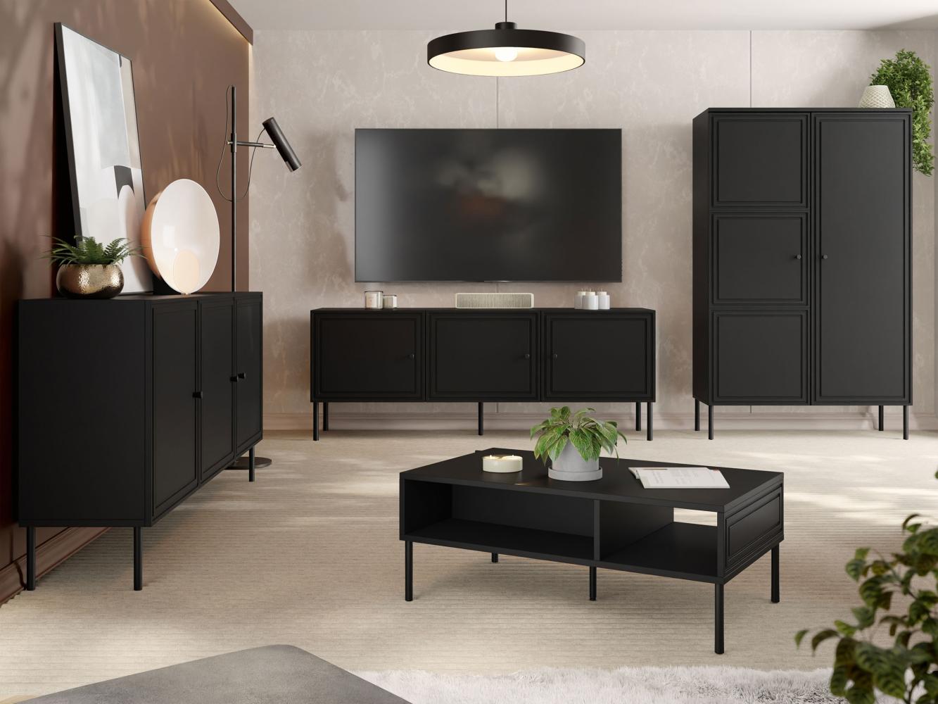 Wohnzimmer-Set Pyrunt Bis I Kommode, TV-Lowboard, Couchtisch, Vitrine (Farbe: Schwarz) Bild 1