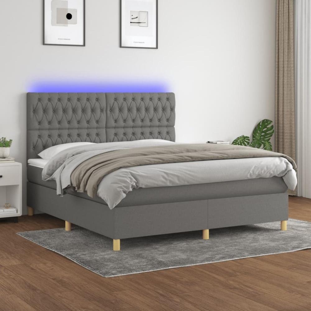 Boxspringbett mit Matratze & LED Stoff Dunkelgrau 160 x 200 cm Bild 1