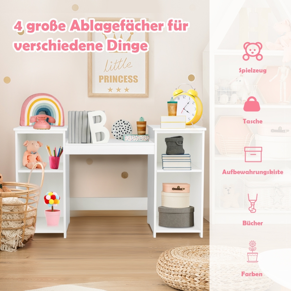 2 in 1 Kinder Schminktisch Schreibtisch mit spiegel 107 × 40 × 117 cm Weiß Bild 1