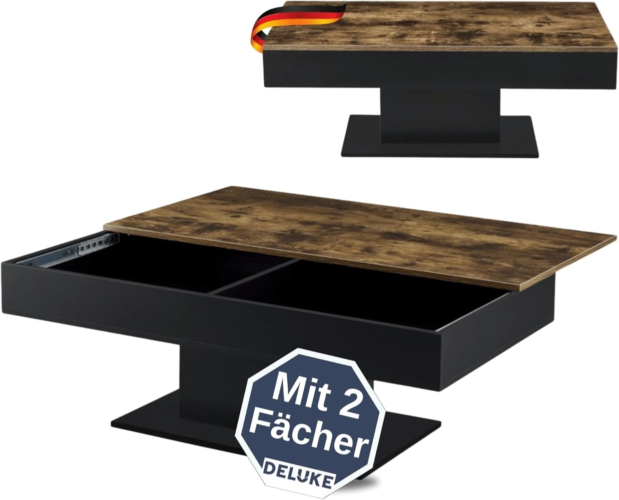 DELUKE® Couchtisch mit Stauraum EGON Stubentisch rechteckig Wohnzimmertisch Sofatisch Kaffeetisch Beistelltisch eckig Tisch für Couch Braun Bild 1