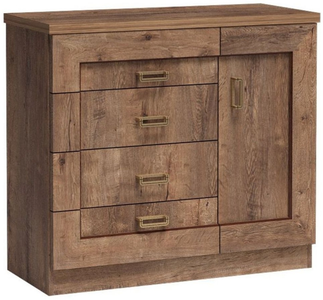 Lomadox Kommode TEORA-161, in Lefkas Eiche Metallgriffe Tür 4 Schubladen 100x91x44 cm Bild 1