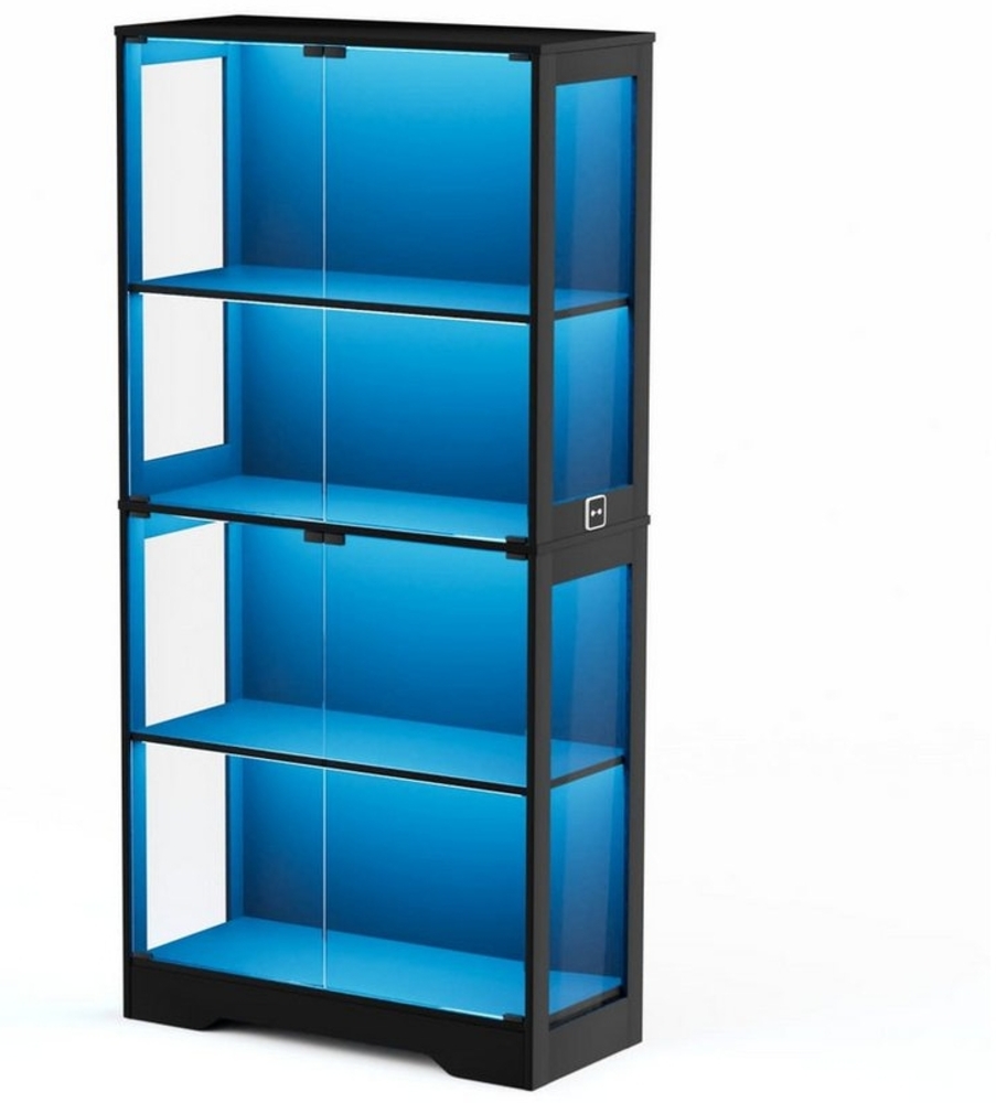 autolock Glasvitrine Vierstöckige Glasvitrine mit Stauraum,LED-Beleuchtung,Glastüren mit intelligenten Sensoren. staubdichte Glasvitrine für Wohnzimmer Bild 1