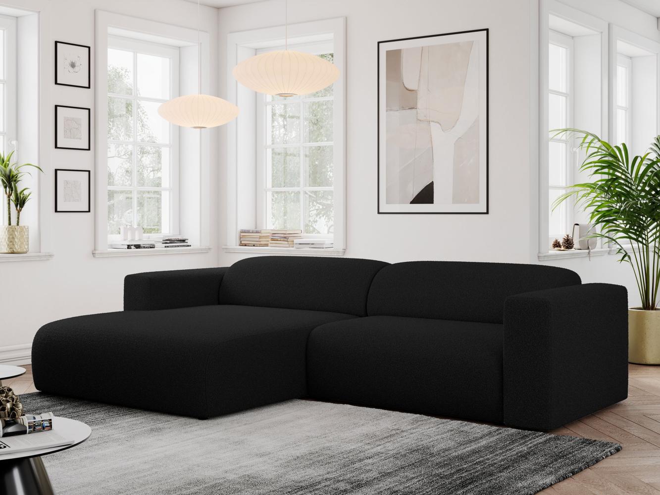 Ecksofa PASADENA, freistehendes Ecksofa, breite Armlehnen, Federsitz - links - Schwarz Boucle Bild 1