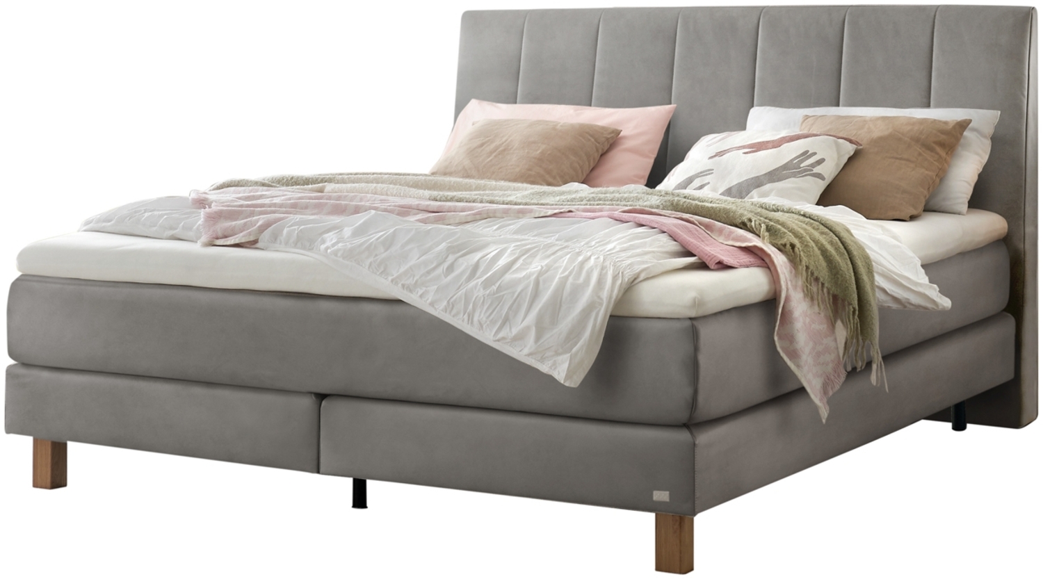 Reina Boxspringbett grau Eiche MassivholzPolyester 214cm x 183cm x 115cm Bild 1