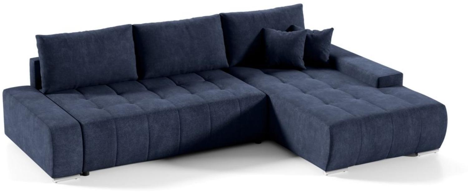 Ecksofa Sofa mit Schlaffunktion VOGAR Stoff Aston Dunkelblau Ottomane Rechts Bild 1