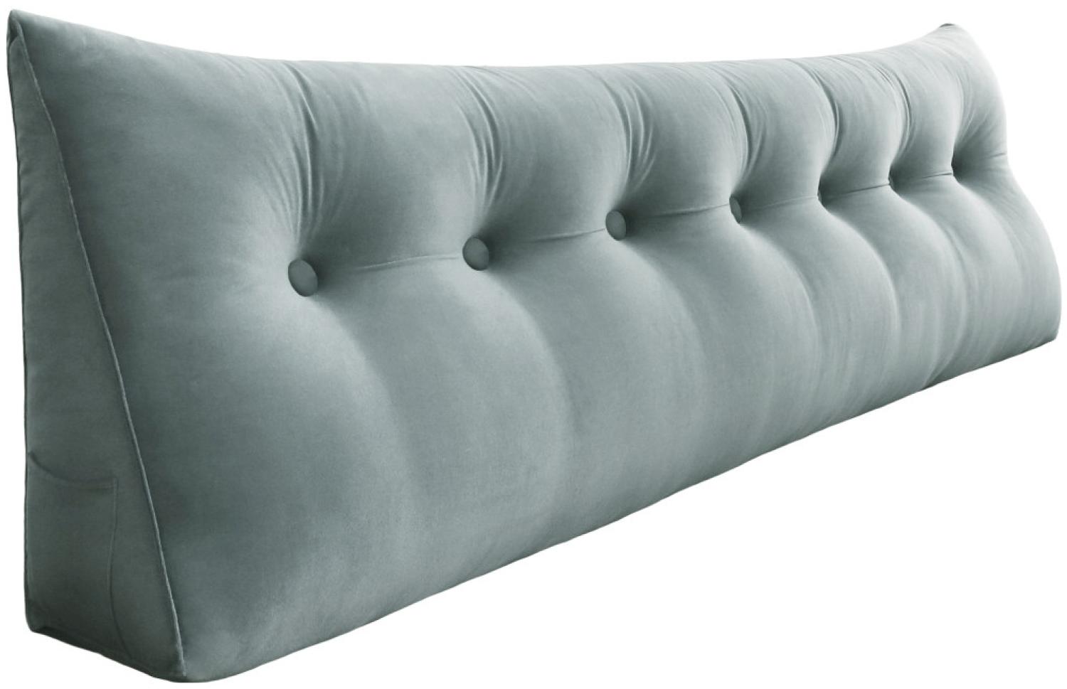 VERCART Großes Keil Lesekissen, Langes Bettruhe Rückenkissen, Dekoratives Kopfteilkissen, Dreieckiges Positionierungs Körperkissen für Tagesbett oder Couch, Samt Grau, 200cm Bild 1